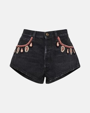 Alanui Embroidered Denim Shorts - Black