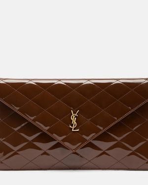 Saint Laurent Clutch Paris Aus Lackleder - Braun