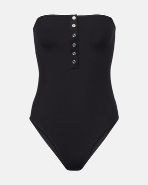 TOTEME Ribbed-Knit Bandeau Swimsuit - Black