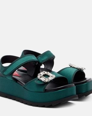 Roger Vivier Slidy Viv' Leather Platform Sandals - Green
