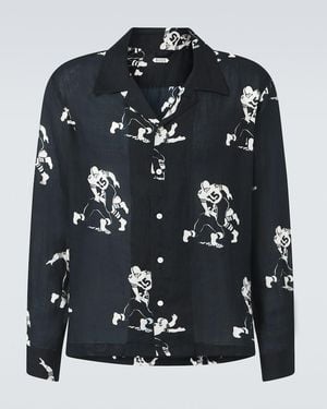 Bode Football Silhouette Printed Linen Shirt - Blue
