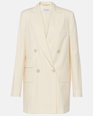 Max Mara Double-Breasted Virgin Wool Blazer - Natural