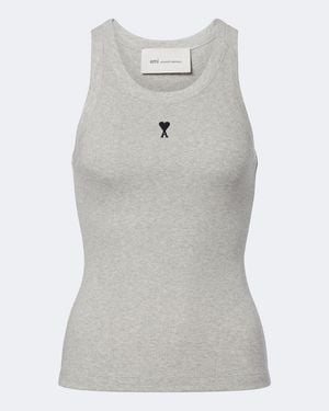 Ami Paris Ami De Cour Cotton Jersey Tank Top - Grey