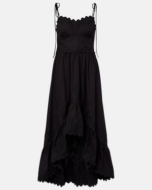 Juliet Dunn Asymmetric Embroidered Cotton Midi Dress - Black