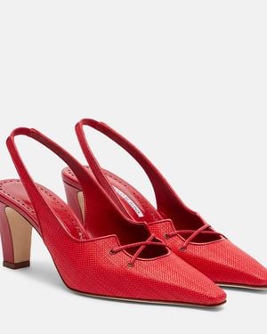 Manolo Blahnik Montbalo Raffia Slingback Court Shoes - Red