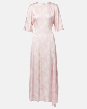 Ganni Floral Satin Maxi Dress - Pink