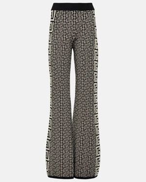 Balmain Monogram Flared Wool-Blend Pants - Gray
