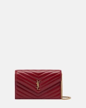 Saint Laurent Cassandre Leather Wallet On Chain - Red