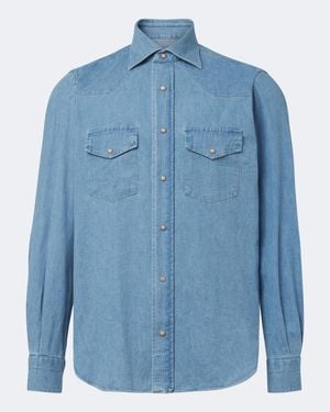 Eleventy Westernhemd Aus Denim - Blau