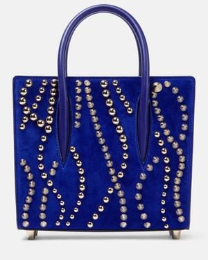 Christian Louboutin Paloma Mini Velour And Leather Tote Bag - Blue