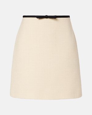 Valentino Bow-Detail Wool-Blend Tweed Miniskirt - Natural