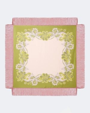 La DoubleJ Fringed Printed Silk Twill Scarf - Yellow