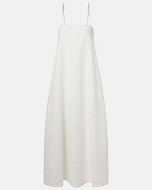 Asceno Vestido Largo Melfi En Mezcla De Lino Y Algodon A Cuadros - Blanco