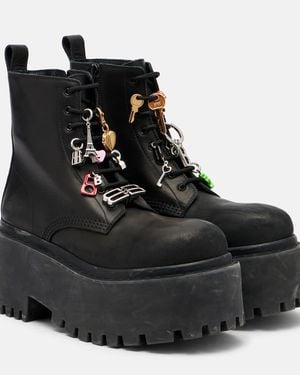 Balenciaga Verzierte Plateaustiefel Aus Leder - Schwarz