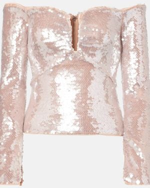 Self-Portrait Sequined Off-Shoulder Top - Pink