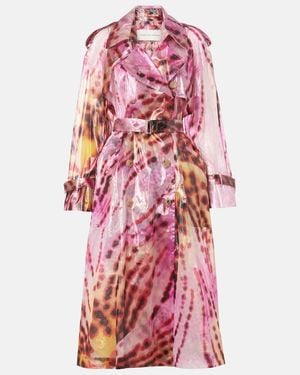 Dries Van Noten Printed Double-Breasted Trench Coat - Pink