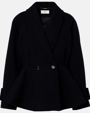 Chloé Abrigo En Mezcla De Lana Con Peplum - Negro
