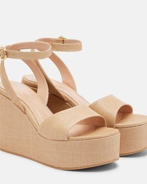 Gianvito Rossi Virginie Raffia Platform Wedge Sandals - Natural