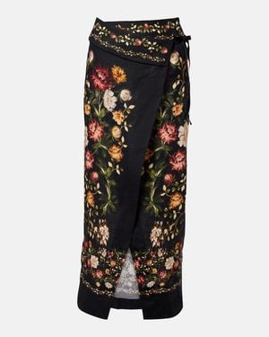 Agua Bendita Tierra Floral Linen Beach Cover-Up - Black