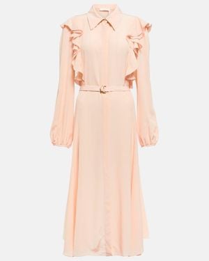 Chloé Ruffled Silk Shirt Dress - Pink