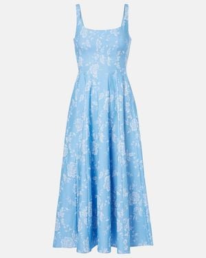 STAUD Wells Floral Pleated Corset Dress - Blue
