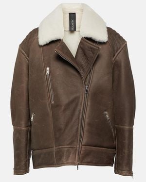 Blancha Shearling-Trimmed Leather Jacket - Brown