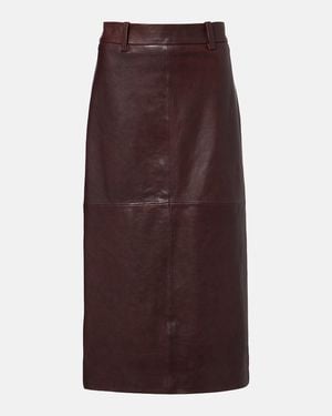 Brunello Cucinelli Leather Midi Skirt - Brown