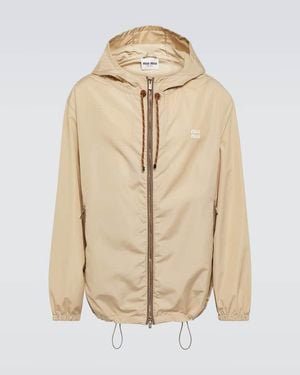 Miu Miu Logo Embroidered Technical Jacket - Natural
