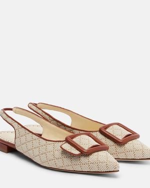 Manolo Blahnik Maylura Raffia-Effect Slingback Flats - Natural
