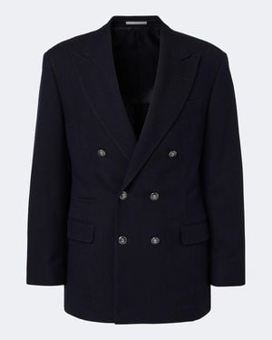 Brunello Cucinelli Herringbone Wool And Cotton Blazer - Blue