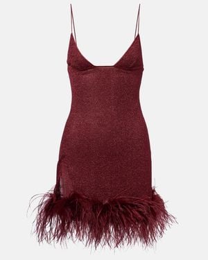 Oséree Lumiere Feather-Trimmed Minidress - Red