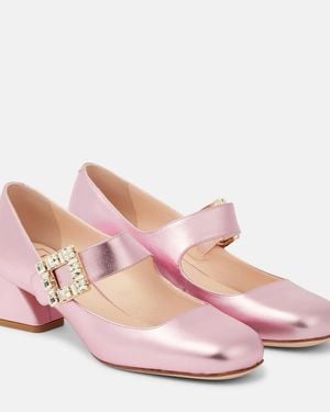Roger Vivier Tres Vivier Metallic Leather Mary Jane Pumps - Pink