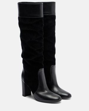 Gianvito Rossi Sheffield Leather And Corduroy Knee-High Boots - Black