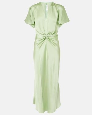 Victoria Beckham Gathered Crepe Satin Midi Dress - Green