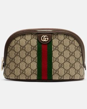 Gucci Ophidia Small Leather-Trimmed Makeup Bag - Brown