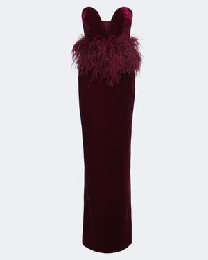 The New Arrivals Ilkyaz Ozel Sienna Feather-Trimmed Velvet Gown - Red