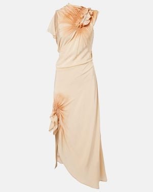 Victoria Beckham Asymmetric Smocked Silk Cocktail Dress - Natural