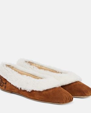 Magda Butrym Embroidered Shearling Ballet Flats - Brown