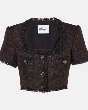 Self-Portrait Tweed Top - Black