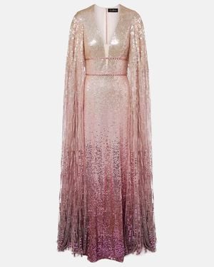 Jenny Packham Easy Breezy Sequined Caped Gown - Purple