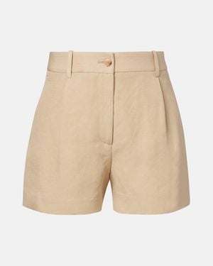 Nili Lotan Pleated High-Rise Linen And Silk Shorts - Natural