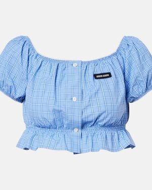 Miu Miu Checked Cotton Poplin Crop Top - Blue