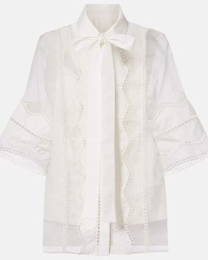 Elie Saab Tie-Neck Cotton And Silk-Blend Blouse - White