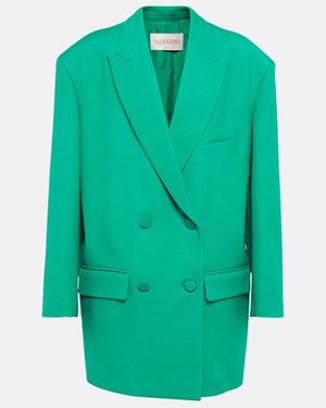 Valentino Crepe Couture Double-Breasted Blazer - Green