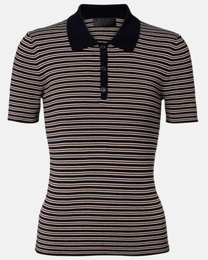 Nili Lotan Gemmatta Striped Cotton Polo Shirt - Black