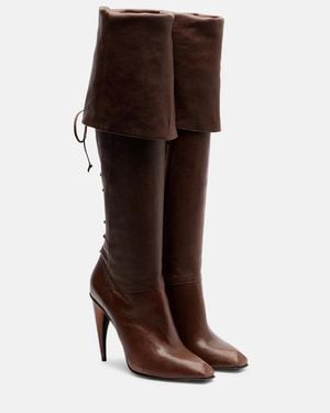 McQueen Horn Lace-Up Leather Knee-High Boots - Brown