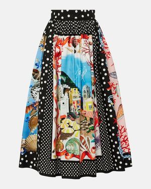 Dolce & Gabbana Capri Printed Cotton Midi Skirt - Black