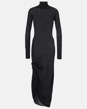 Alaïa Draped Wool Turtleneck Dress - Blue