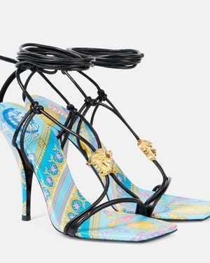 Versace La Medusa Printed Leather Sandals - Blue