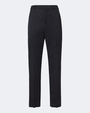 Saint Laurent Pantalones Rectos De Gabardina De Lana - Azul